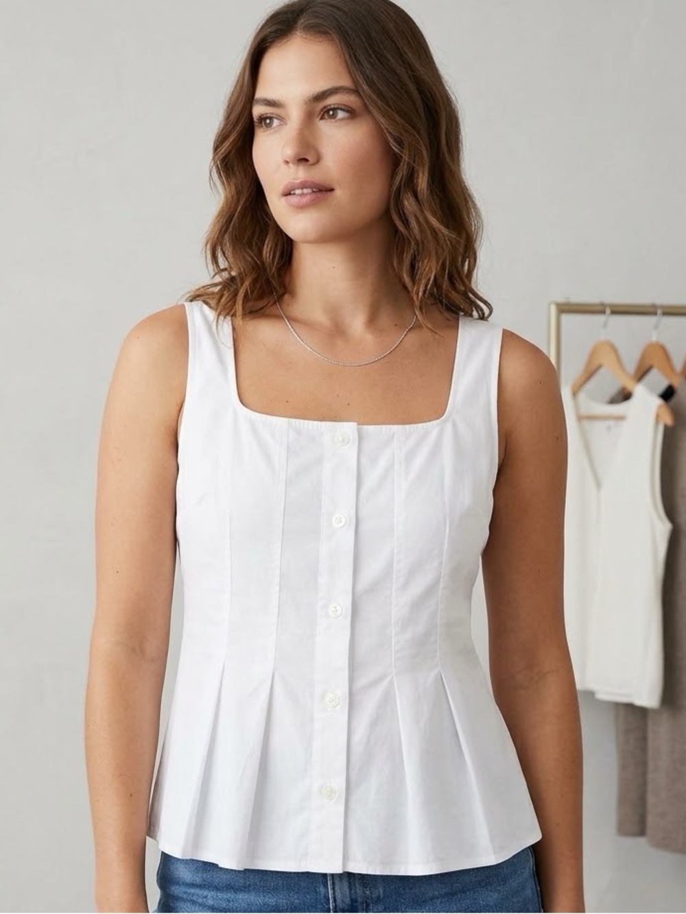 J Crew White Button-Front Sleeveless Peplum Top Size 8 EUC